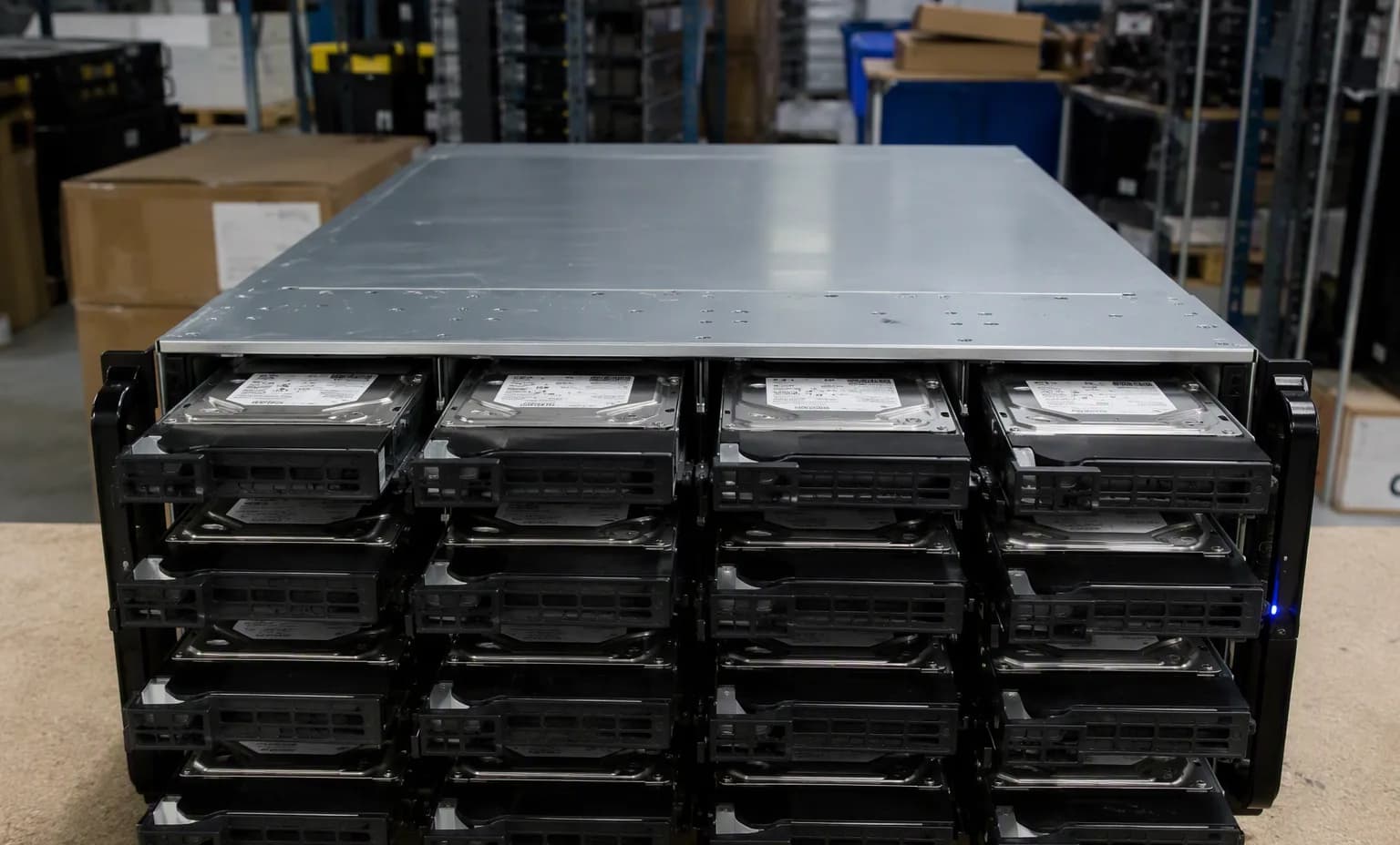 Dense storage chassis — trays verified drive by drive
