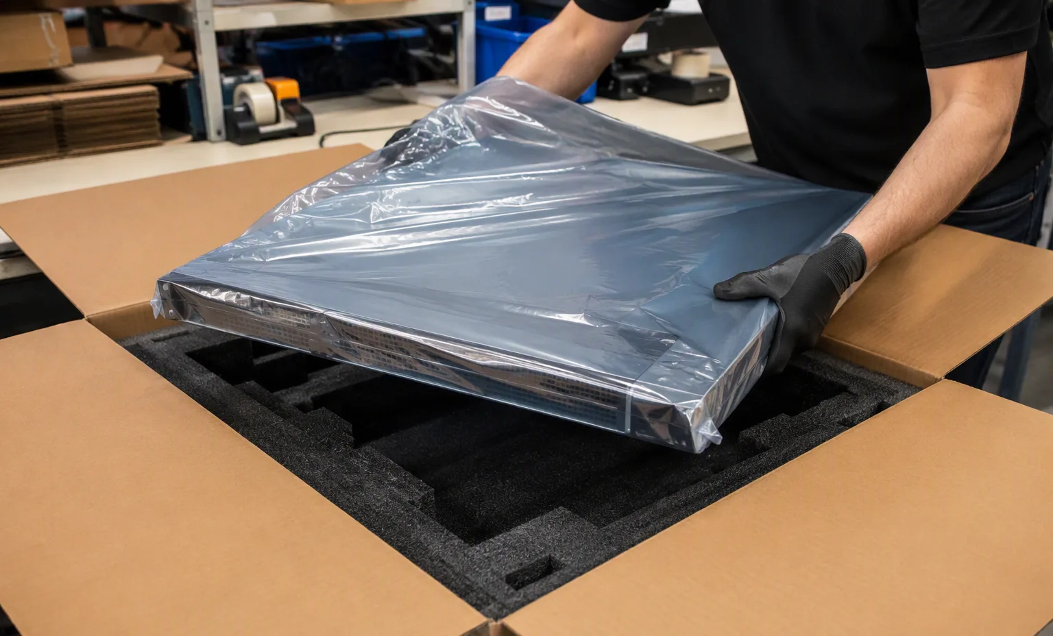 Protective foam packaging before dispatch