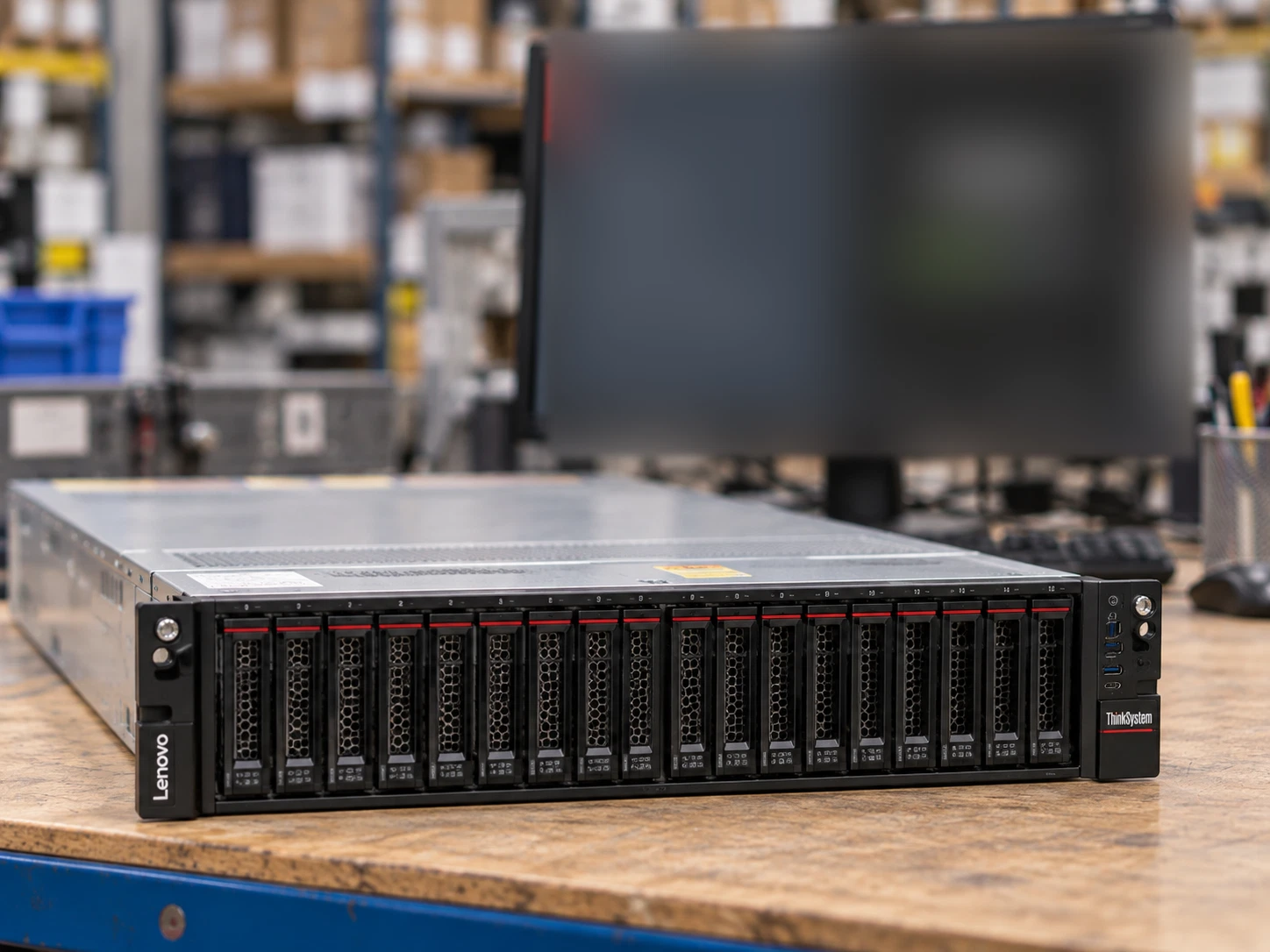 Lenovo workbench / three-quarter presentation — AI-generated scene illustration, not an actual inventory photograph